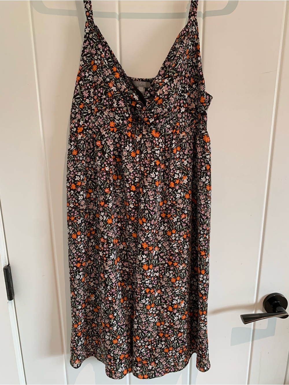 Thyme Maternity Black Floral Spaghetti Strap Maternity Dress